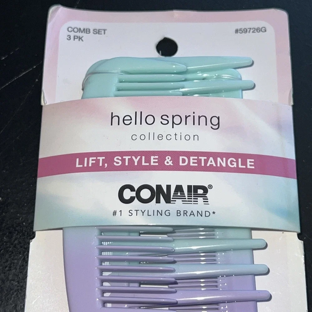 Conair Hello Spring Collection Life, Style & Detangle Hair Combs, 3-Piece Mint/P